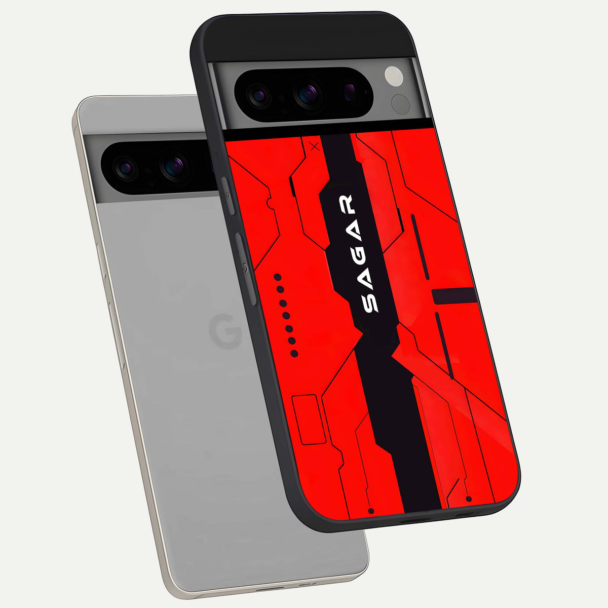  Voltage Rise CYBERPUNK Custom Name phone case For Google Pixel 8 Pro showing premium custom name glass back cover