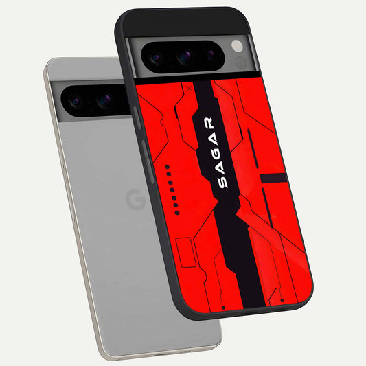  Voltage Rise CYBERPUNK Custom Name phone case For Google Pixel 8 Pro showing premium custom name glass back cover