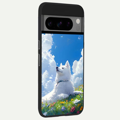  Blissful Cloud Pup back cover For Google Pixel 8 Pro slim fit glass case with vibrant aesthetic design