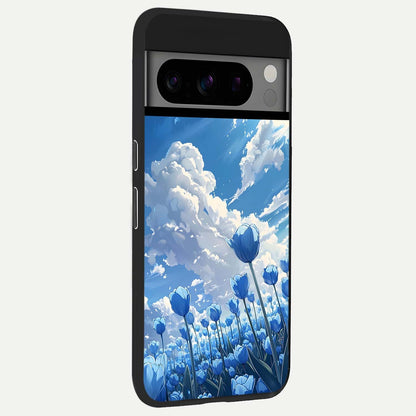  Blue Tulip Clouds back cover For Google Pixel 8 Pro slim fit glass case with vibrant aesthetic design