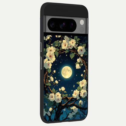  Celestial Moon And Flower back cover For Google Pixel 8 Pro slim fit glass case with vibrant aesthetic design