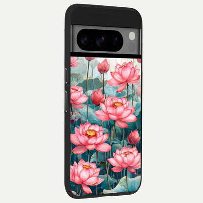  Celestial Pink Lotus back cover For Google Pixel 8 Pro slim fit glass case with vibrant aesthetic design