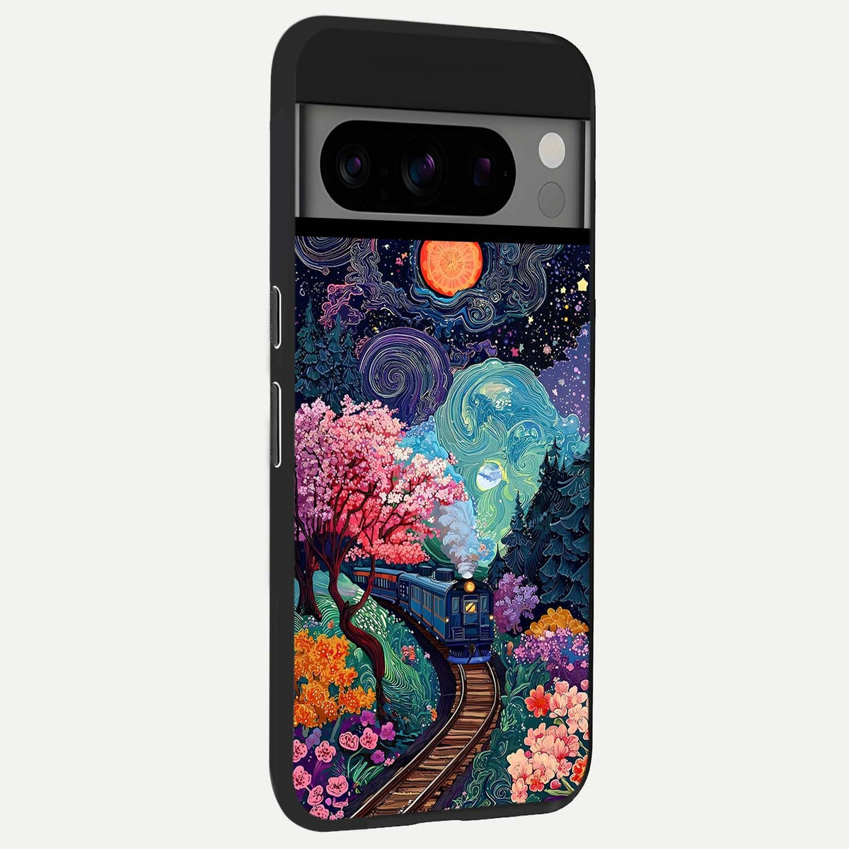  Celestial Train Journey back cover For Google Pixel 8 Pro slim fit glass case with vibrant aesthetic design