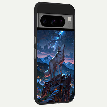  Celestial Wolf Howl back cover For Google Pixel 8 Pro slim fit glass case with vibrant aesthetic design