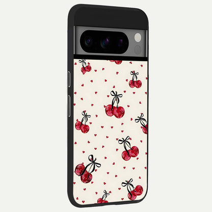  Cherry Heart Bow back cover For Google Pixel 8 Pro slim fit glass case with vibrant aesthetic design