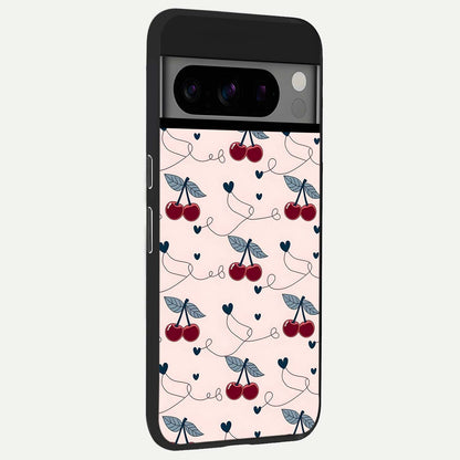 Cherry Heart Line back cover For Google Pixel 8 Pro slim fit glass case with vibrant aesthetic design