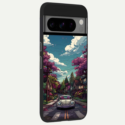  Vintage Street Drive back cover For Google Pixel 8 Pro slim fit glass case with vibrant aesthetic design