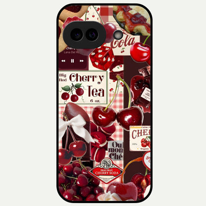  Aesthetic Cherry Tea Glass Case For Google Pixel 9A back cover – full design glossy printed glass finish