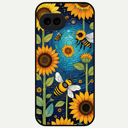  Bees And Sunflowers Glass Case For Google Pixel 9A back cover – full design glossy printed glass finish