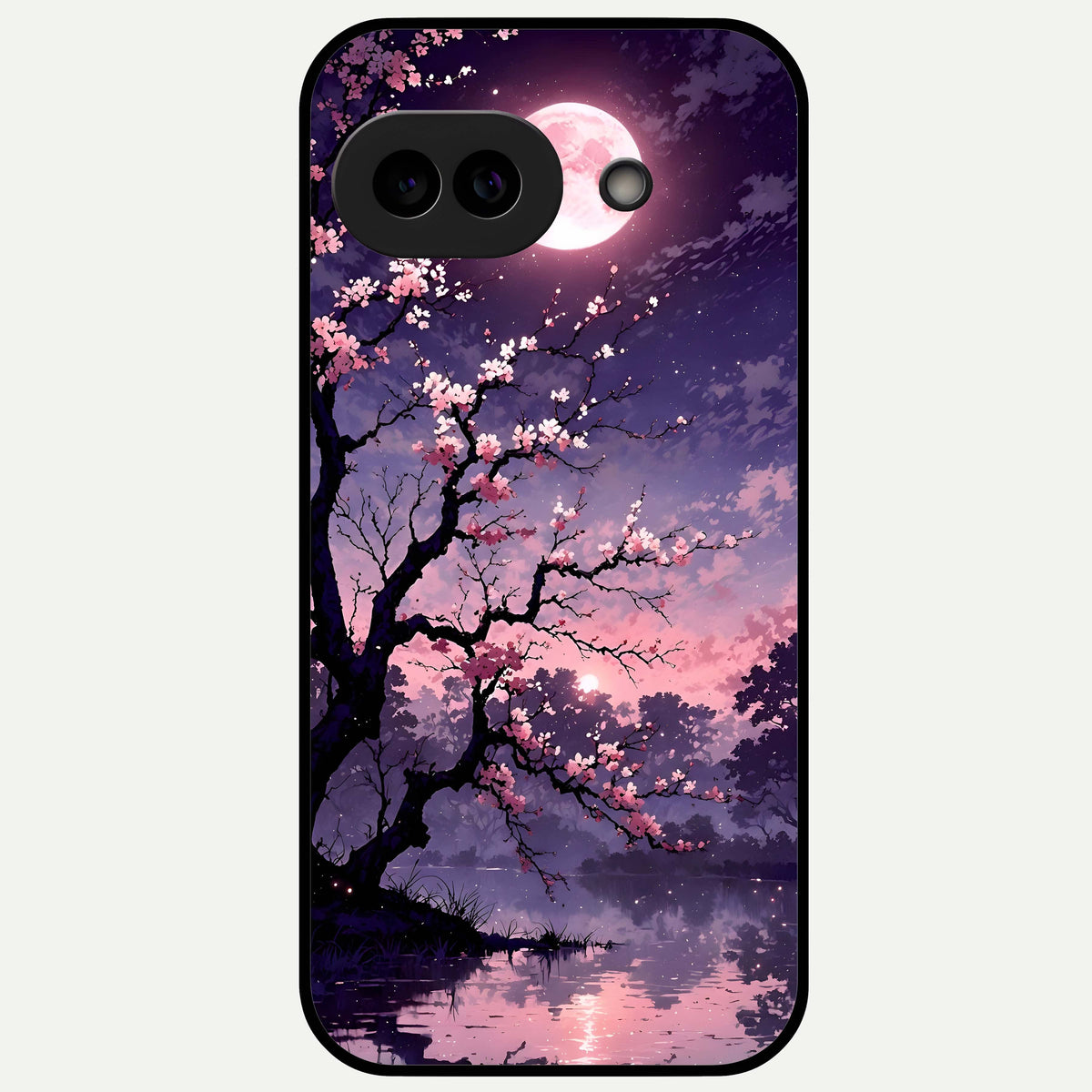  Blossom Pink Moon Glass Case For Google Pixel 9A back cover – full design glossy printed glass finish