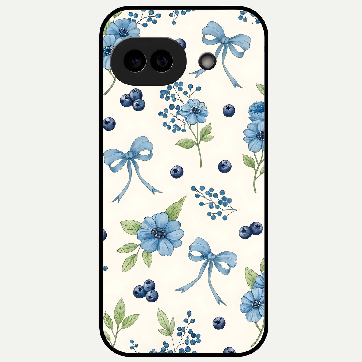  Blue Flower And Bow Glass Case For Google Pixel 9A back cover – full design glossy printed glass finish
