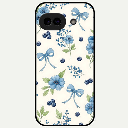  Blue Flower And Bow Glass Case For Google Pixel 9A back cover – full design glossy printed glass finish