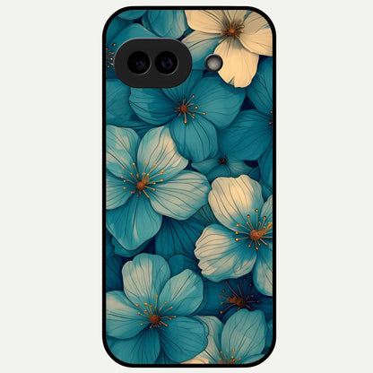  Blue Shade Floral Glass Case For Google Pixel 9A back cover – full design glossy printed glass finish