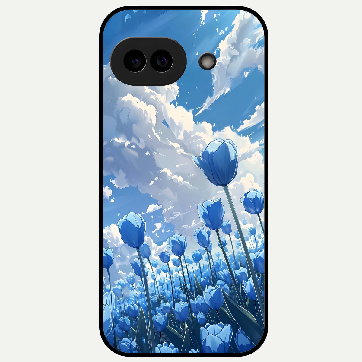  Blue Tulip Clouds Glass Case For Google Pixel 9A back cover – full design glossy printed glass finish