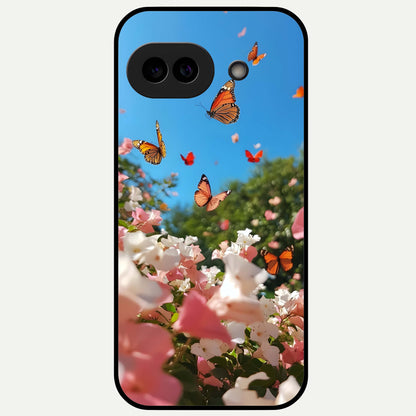  Butterflies In Bloom Sky Glass Case For Google Pixel 9A back cover – full design glossy printed glass finish