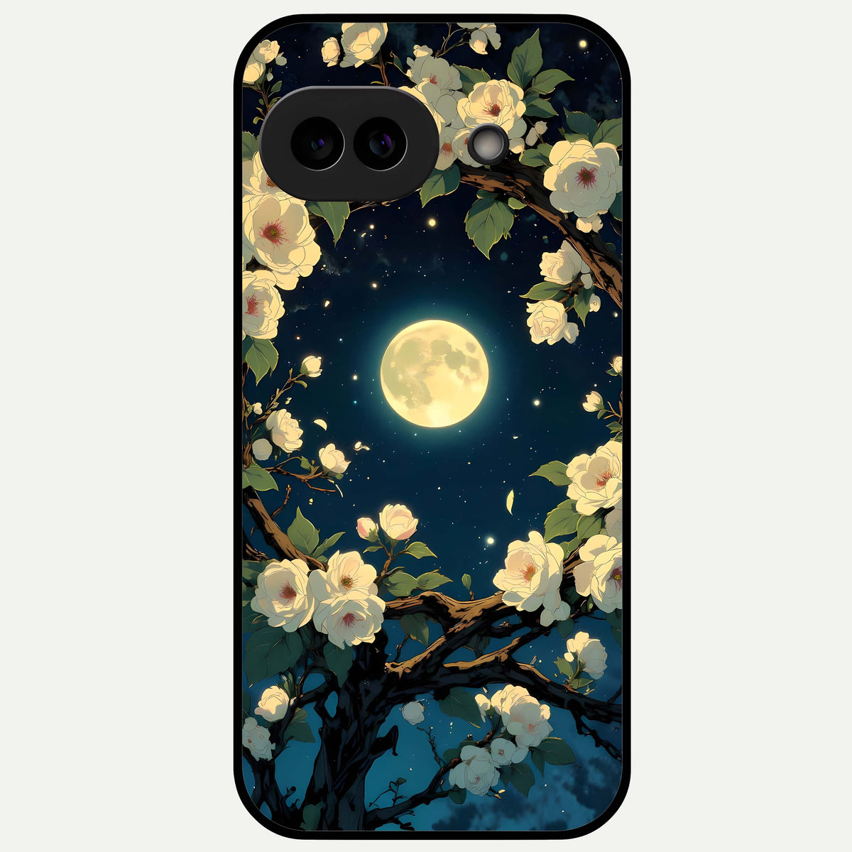  Celestial Moon And Flower Glass Case For Google Pixel 9A back cover – full design glossy printed glass finish