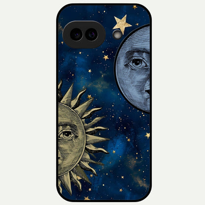  Celestial Moon With Sun Glass Case For Google Pixel 9A back cover – full design glossy printed glass finish