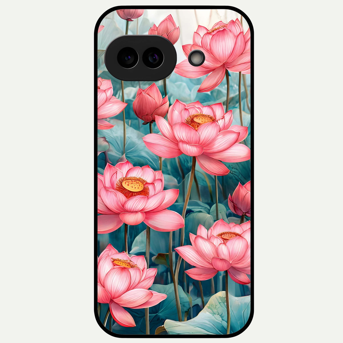  Celestial Pink Lotus Glass Case For Google Pixel 9A back cover – full design glossy printed glass finish