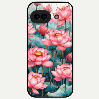  Celestial Pink Lotus Glass Case For Google Pixel 9A back cover – full design glossy printed glass finish