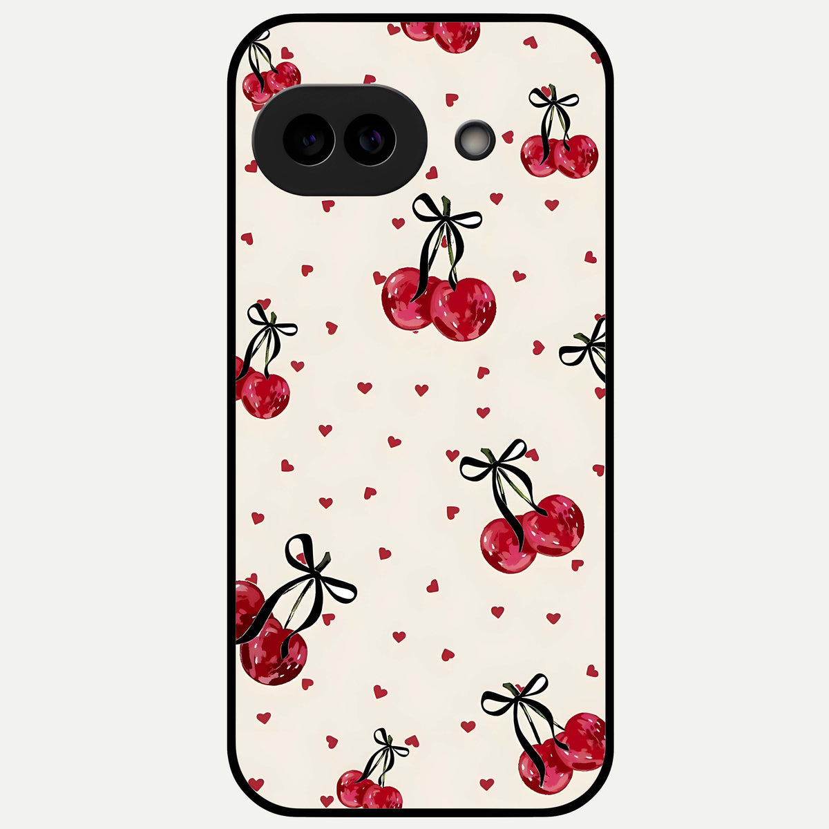  Cherry Heart Bow Glass Case For Google Pixel 9A back cover – full design glossy printed glass finish