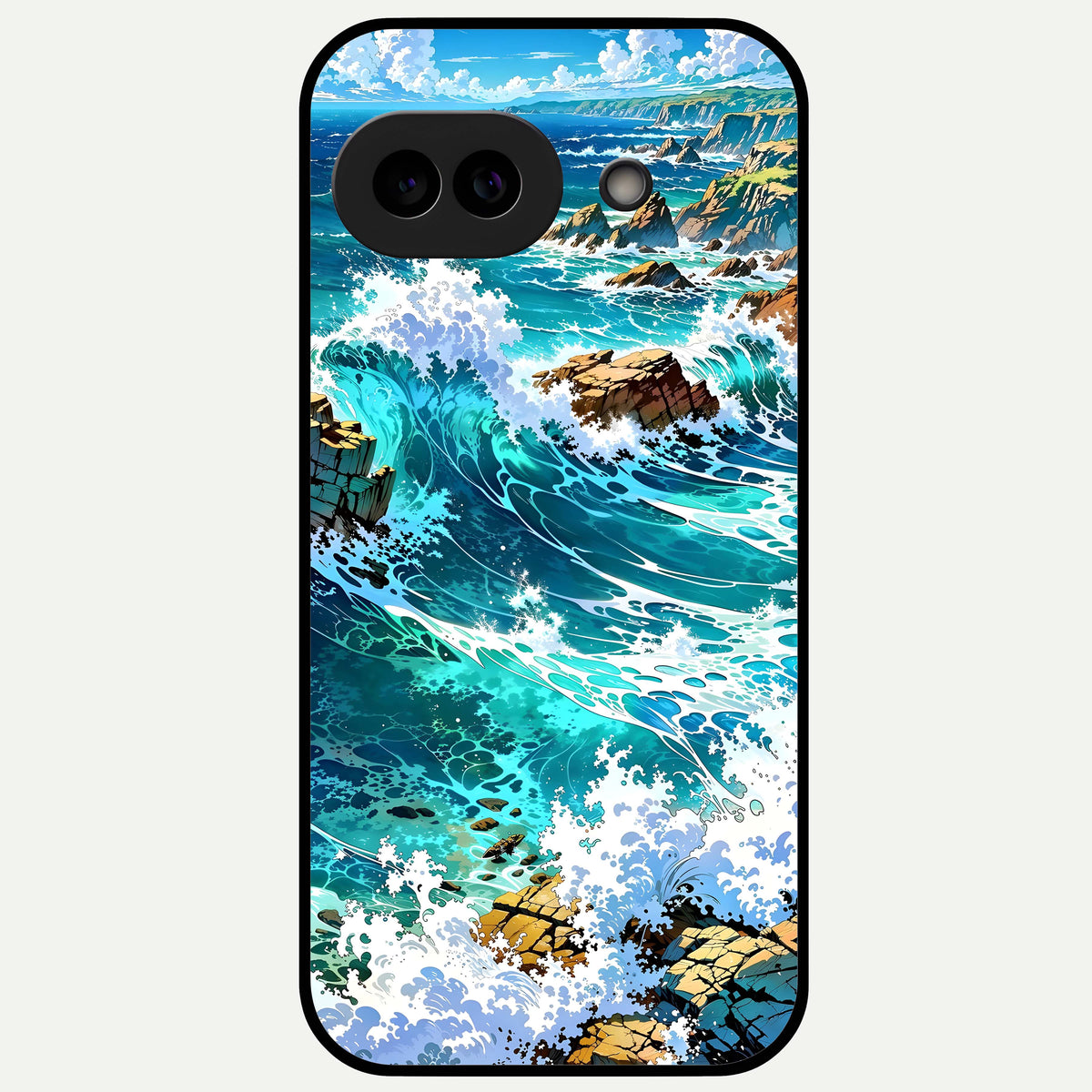  Coastal Blue Waves Glass Case For Google Pixel 9A back cover – full design glossy printed glass finish