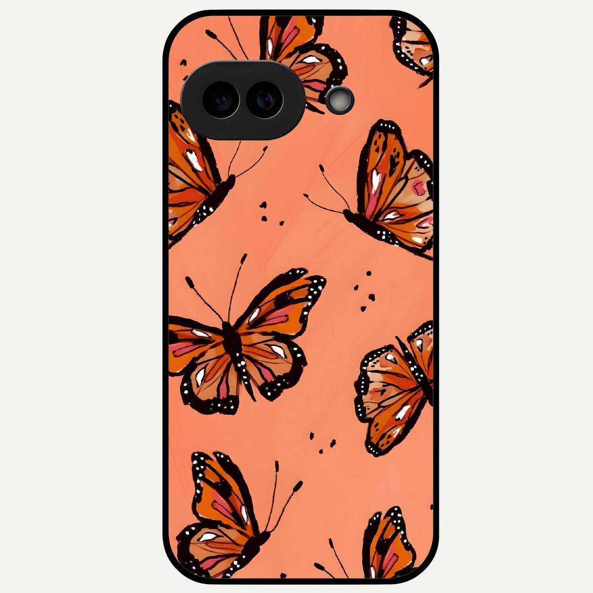  Coral Wing Butterfly Glass Case For Google Pixel 9A back cover – full design glossy printed glass finish