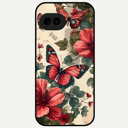  Crimson Butterfly Garden Glass Case For Google Pixel 9A back cover – full design glossy printed glass finish