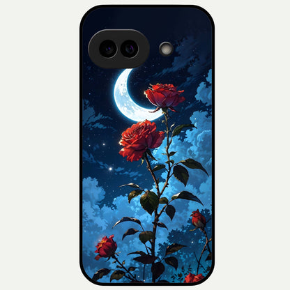  Crimson Rose Moon Glass Case For Google Pixel 9A back cover – full design glossy printed glass finish