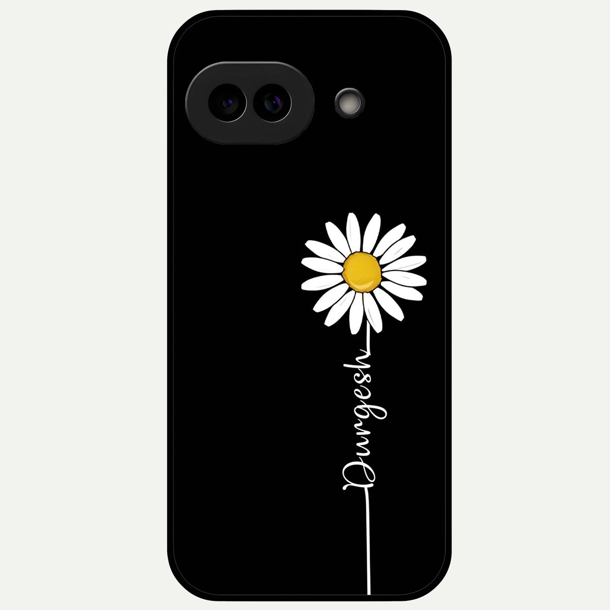  Custom Name White Flower Glass Case For Google Pixel 9A back cover – full design glossy printed glass finish