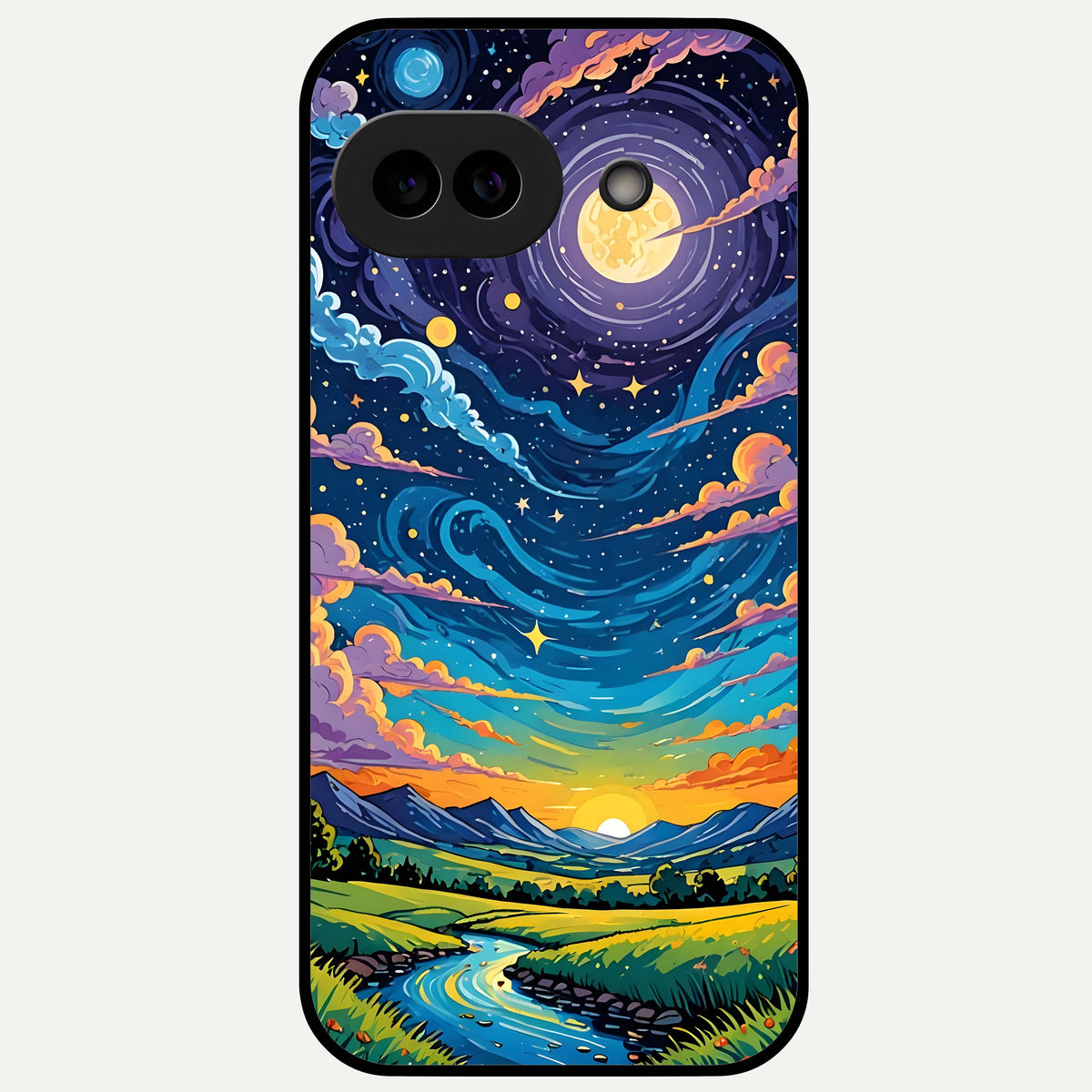  Dreamy Night Landscape Glass Case For Google Pixel 9A back cover – full design glossy printed glass finish