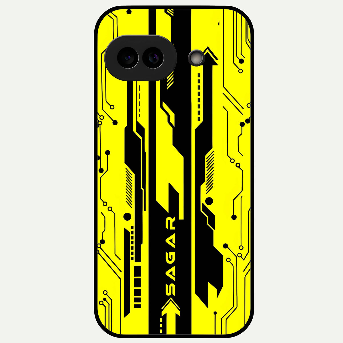  Electric Pulse CYBERPUNK Custom Name Glass Case For Google Pixel 9A back cover – full design glossy printed glass finish