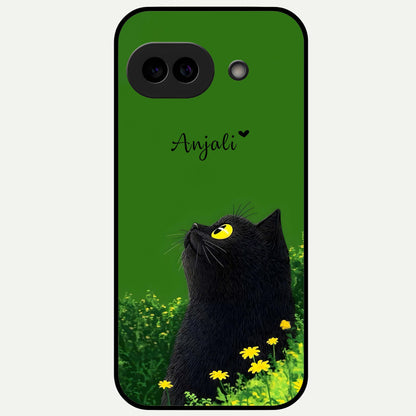 Emerald Cat Custom Name Glass Case For Google Pixel 9A back cover – full design glossy printed glass finish