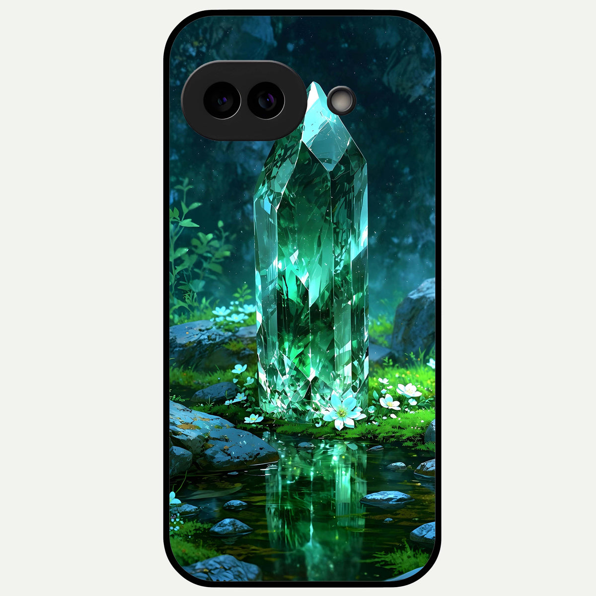 Emerald Light Crystal Glass Case For Google Pixel 9A back cover – full design glossy printed glass finish