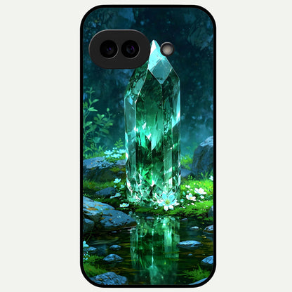  Emerald Light Crystal Glass Case For Google Pixel 9A back cover – full design glossy printed glass finish