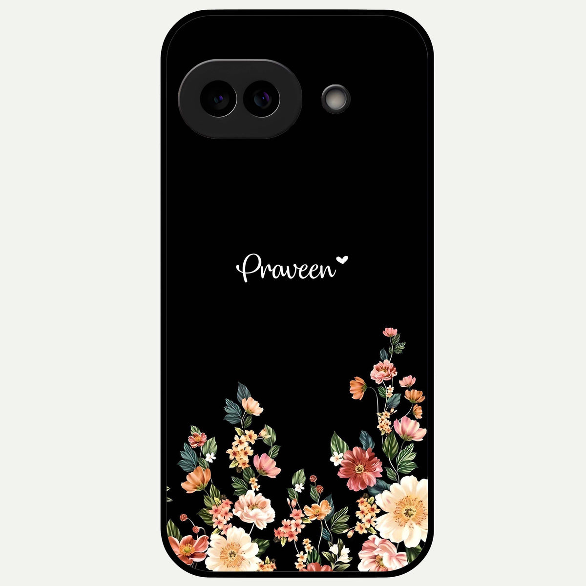  Floral Design Personalized Custom Name Glass Case For Google Pixel 9A back cover – full design glossy printed glass finish