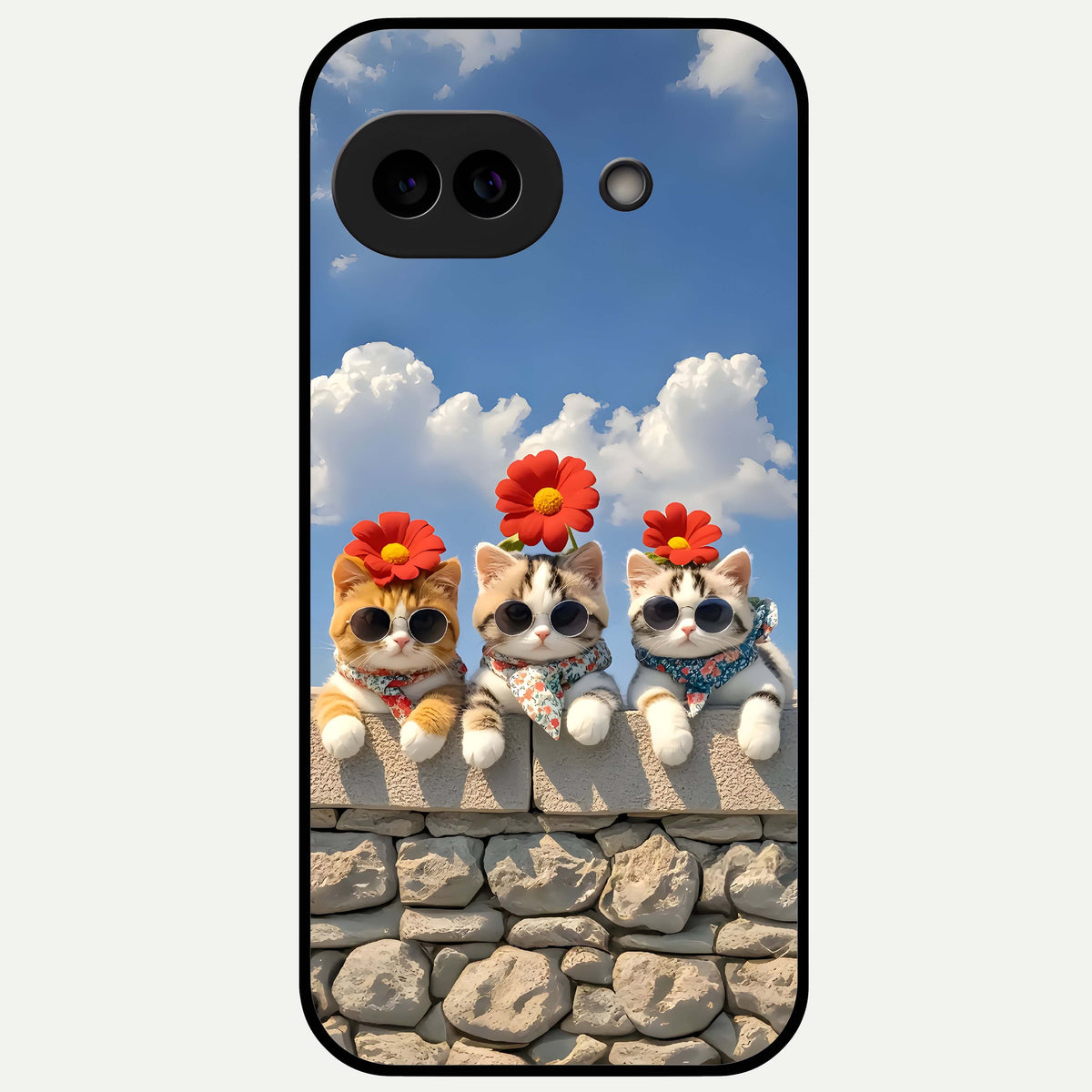  Floral Kitty Squad Glass Case For Google Pixel 9A back cover – full design glossy printed glass finish