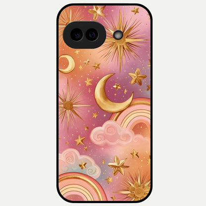  Golden Celestial Dreams Glass Case For Google Pixel 9A back cover – full design glossy printed glass finish