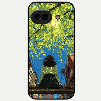 Golden Leaves Glow Glass Case For Google Pixel 9A back cover – full design glossy printed glass finish