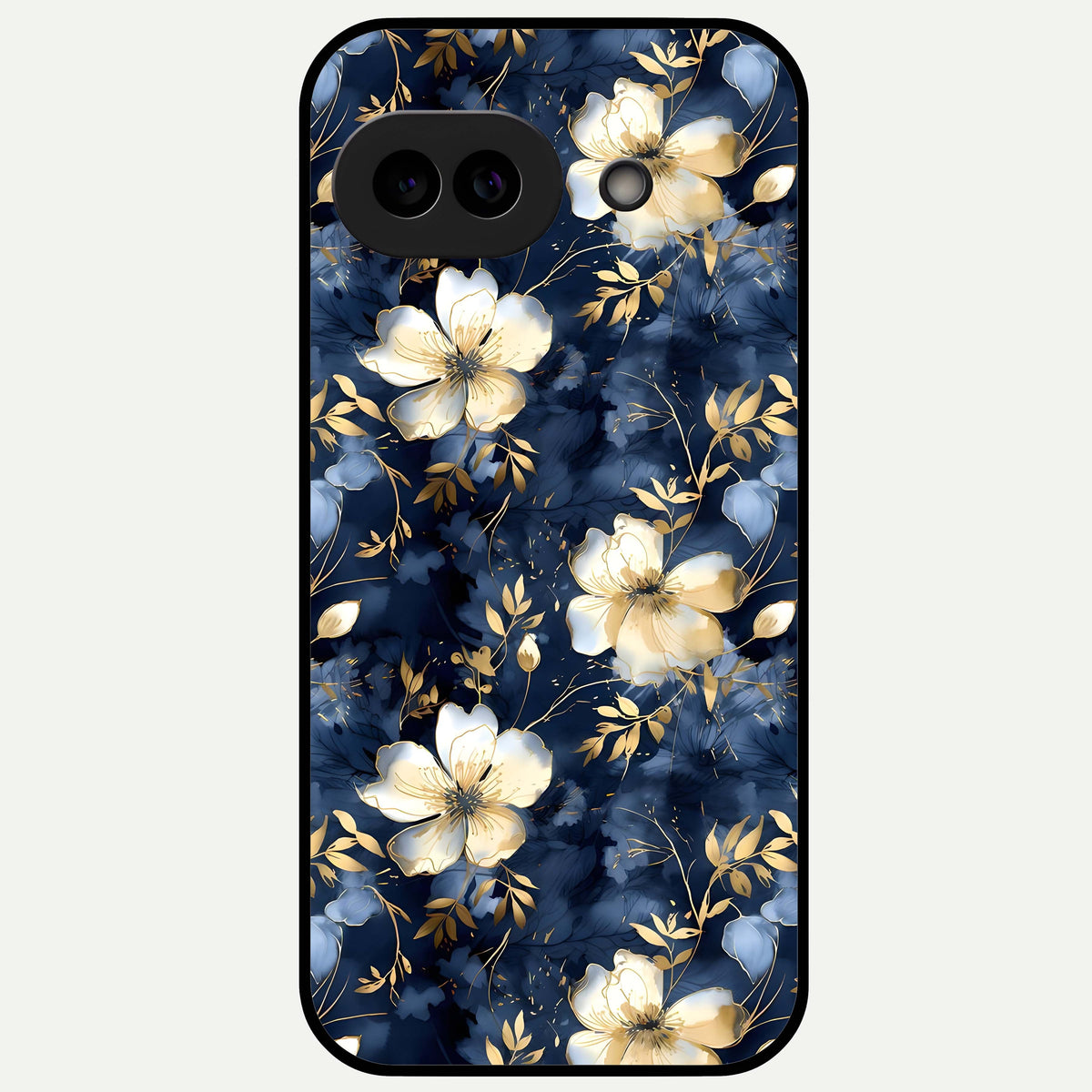  Golden Midnight Bloom Glass Case For Google Pixel 9A back cover – full design glossy printed glass finish