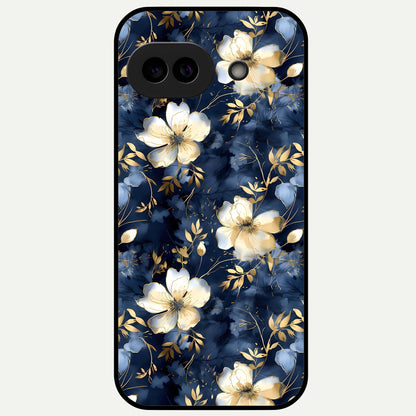 Golden Midnight Bloom Glass Case For Google Pixel 9A back cover – full design glossy printed glass finish