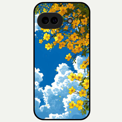  Golden Petal Sky Glass Case For Google Pixel 9A back cover – full design glossy printed glass finish