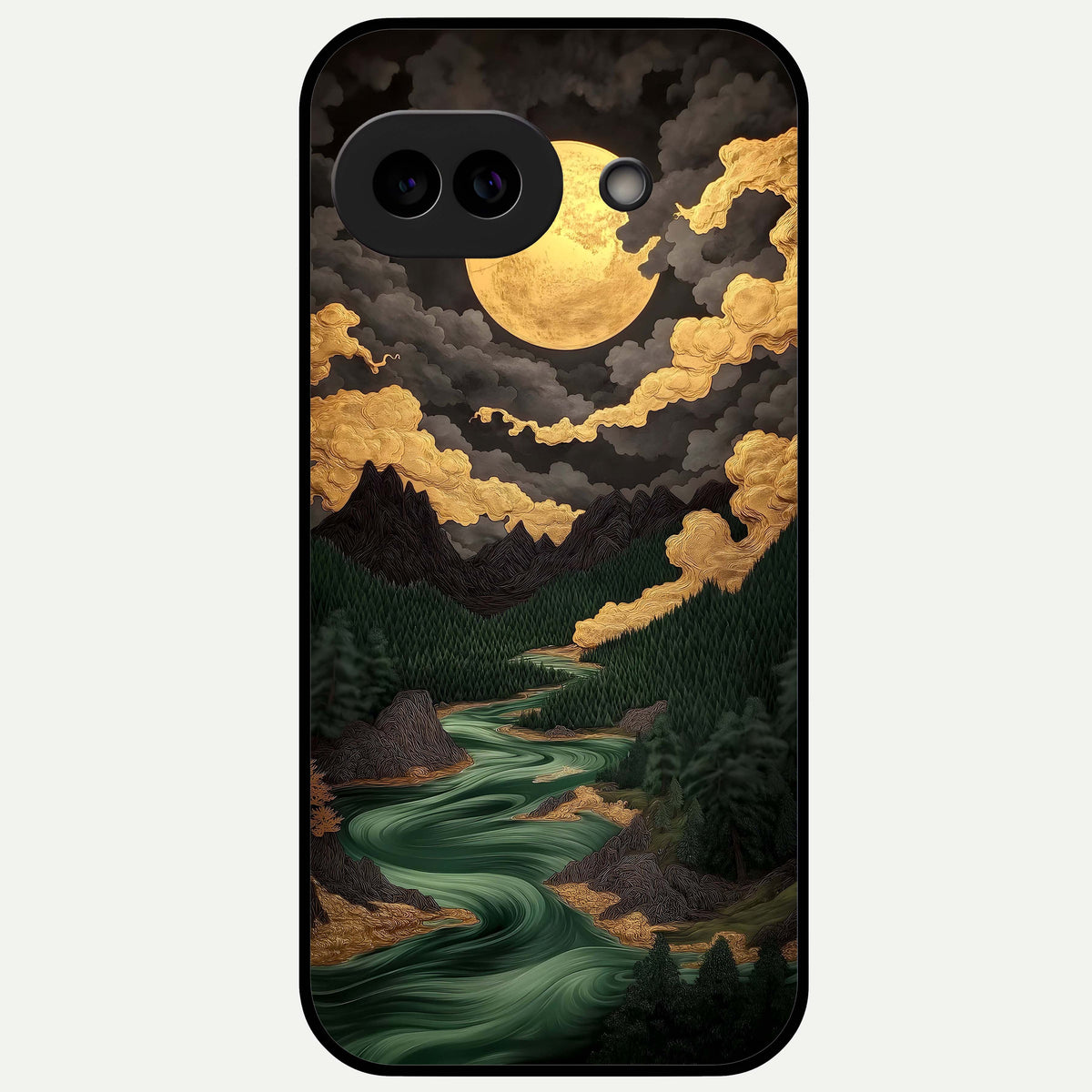  Golden River Moon Glass Case For Google Pixel 9A back cover – full design glossy printed glass finish