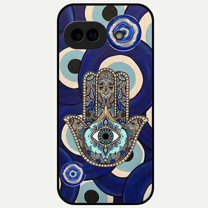  Hamsa Divine Guard Glass Case For Google Pixel 9A back cover – full design glossy printed glass finish