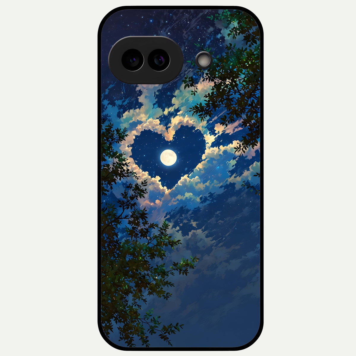  Heart With Moon Sky Glass Case For Google Pixel 9A back cover – full design glossy printed glass finish