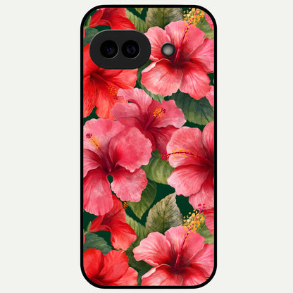  Hibiscus Pattern Glass Case For Google Pixel 9A back cover – full design glossy printed glass finish