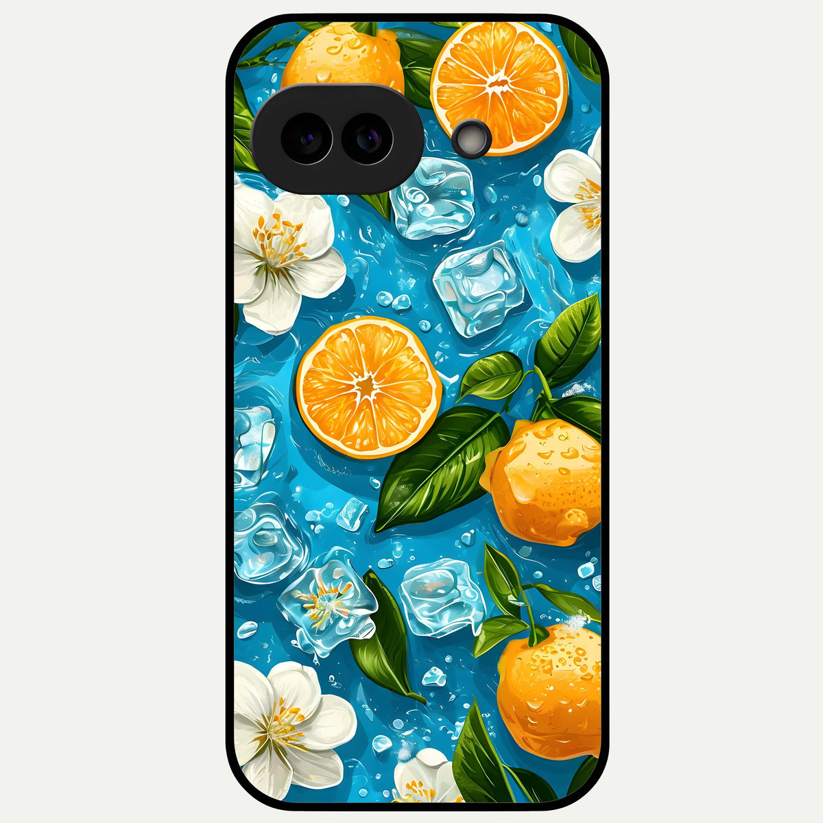  Ice Cube With Orange Glass Case For Google Pixel 9A back cover – full design glossy printed glass finish