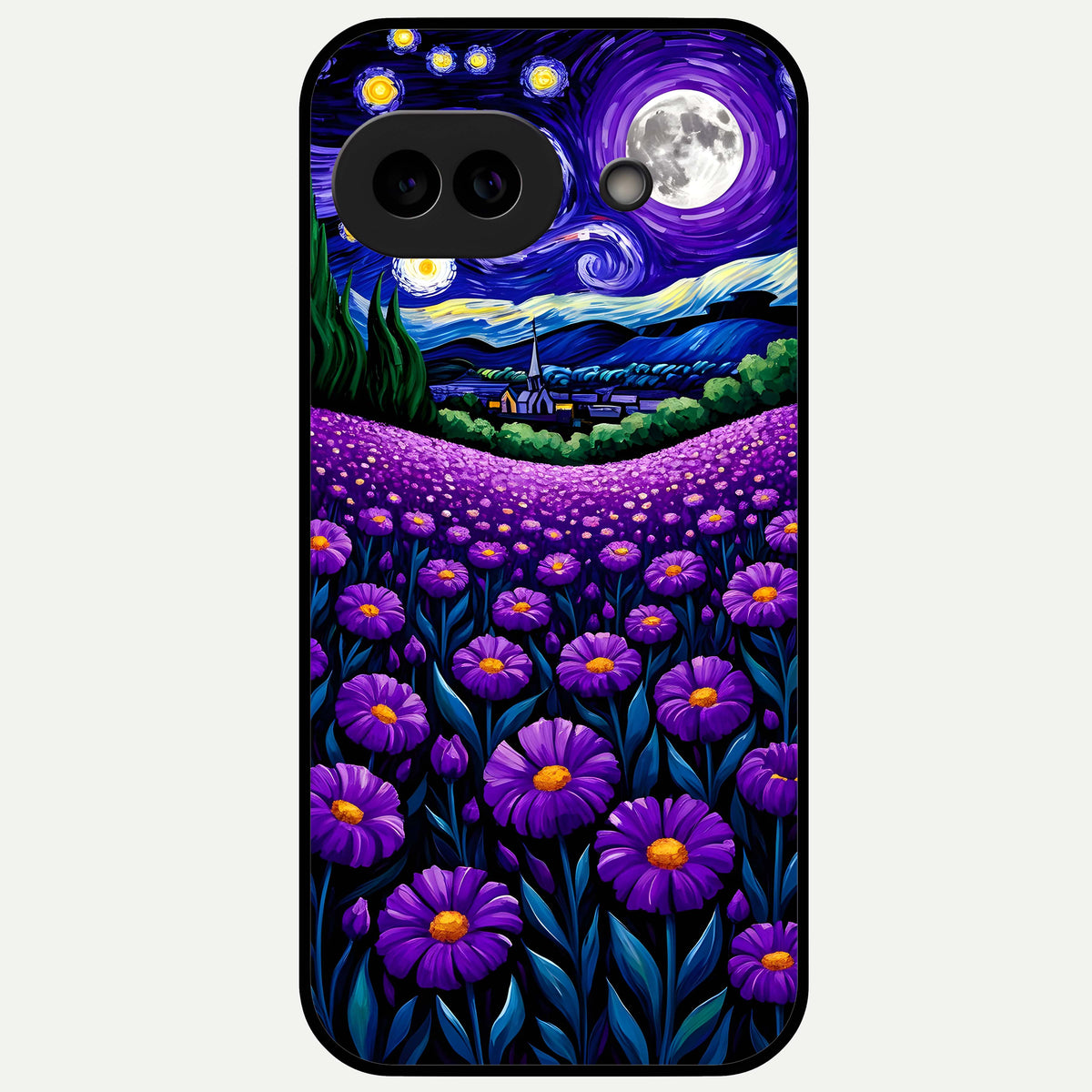  Lavender Moon Field Glass Case For Google Pixel 9A back cover – full design glossy printed glass finish