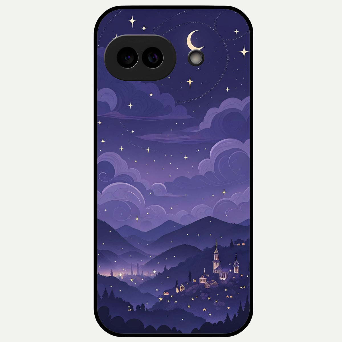  Minimal Night View Glass Case For Google Pixel 9A back cover – full design glossy printed glass finish