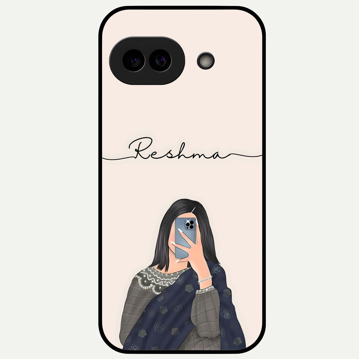  Mirror Mood Muse With Custom Name Glass Case For Google Pixel 9A back cover – full design glossy printed glass finish