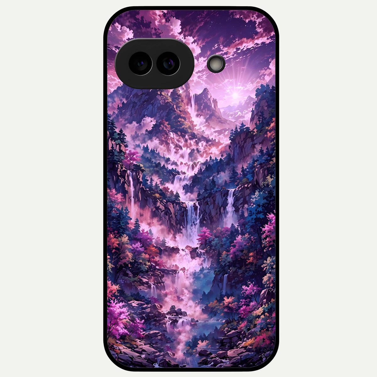  Mystic Cascade Peaks Glass Case For Google Pixel 9A back cover – full design glossy printed glass finish
